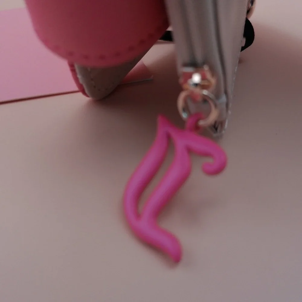 Juicy Couture Pink Lemonade Monogram Tab Card Wallet Y2K Heart Clip Keyring NEW